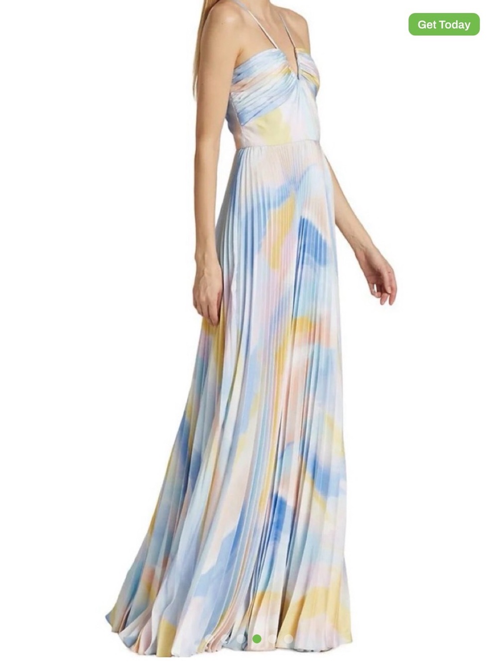 Monique Lhuillier Satin Charmeuse Pleated Floor-Length Dress - Picture 4 of 5